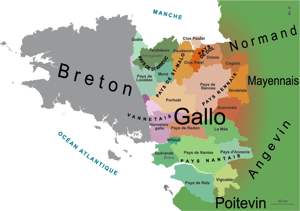 Karte von Gallo Sprache in der Bretagne